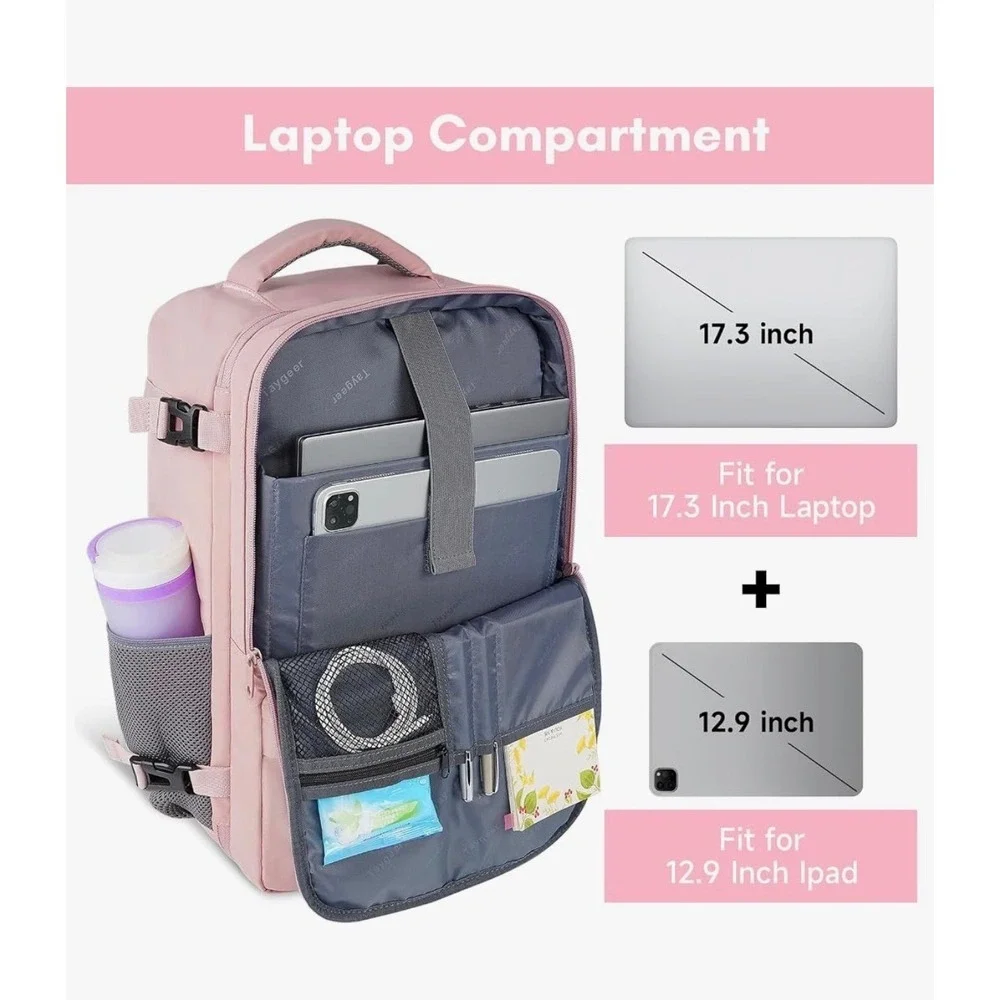 Taygeer Travel Laptop Backpack Pink USB Charging 17